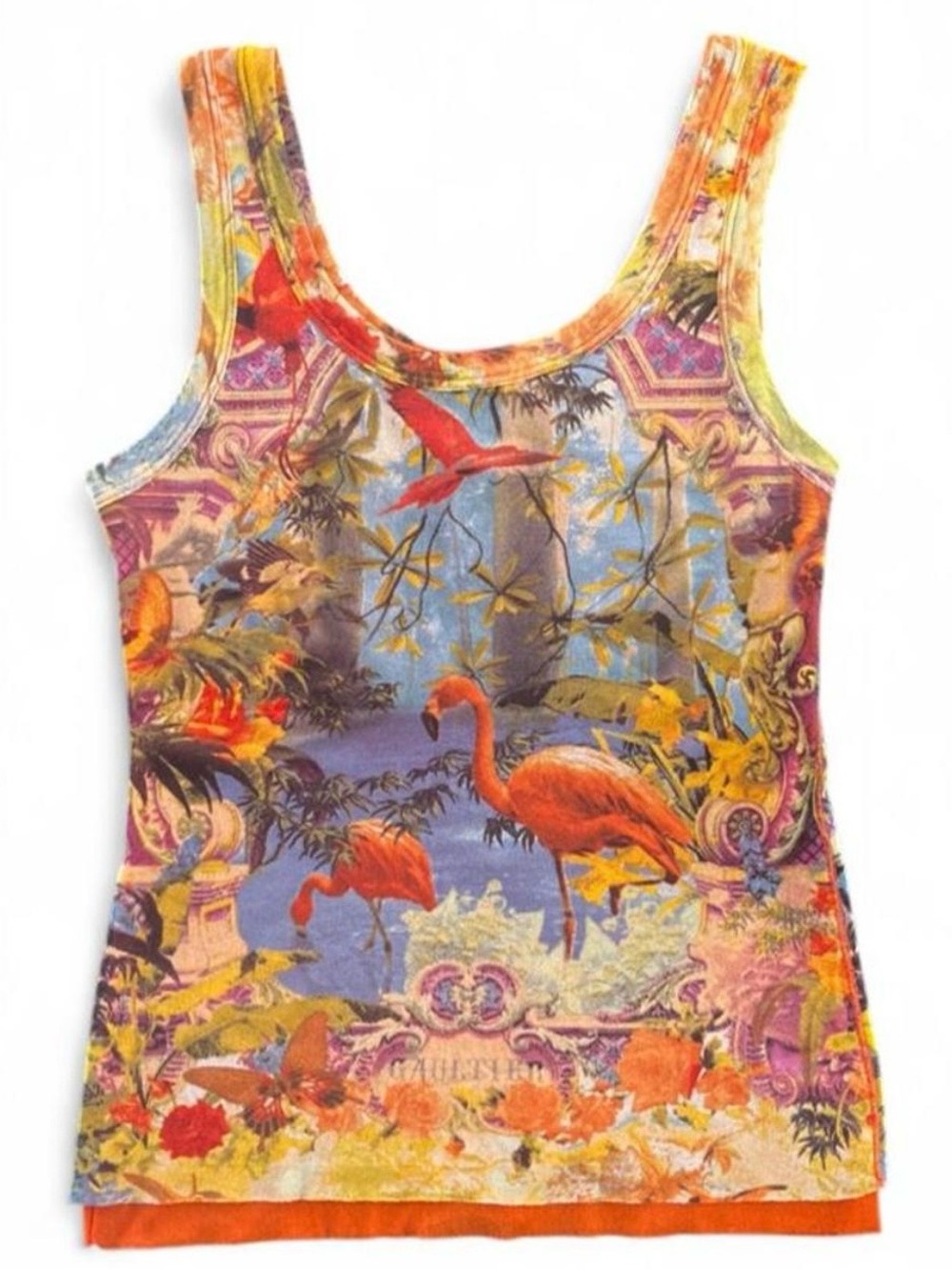 Vintage Jean Paul Gaultier Soleil Flamingo Mesh Tank SS99 Size L